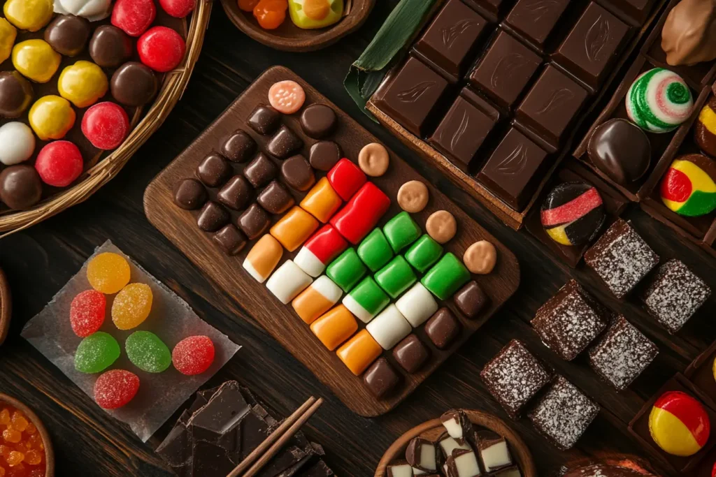 "International candy snacks from various cultures