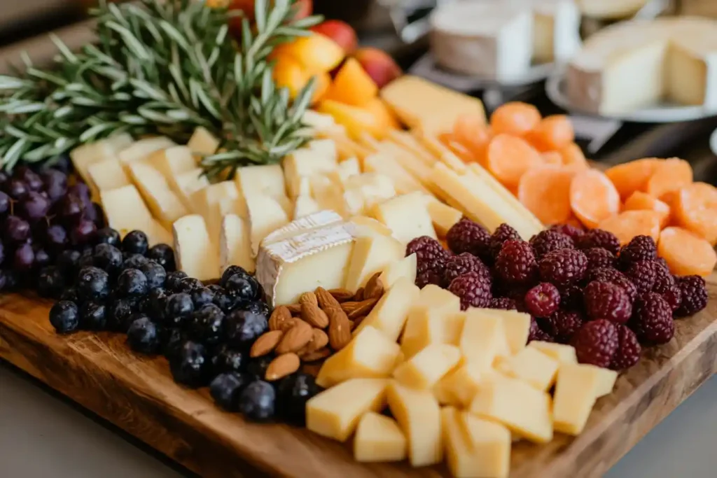 Assorted cheeses with fruits and nuts